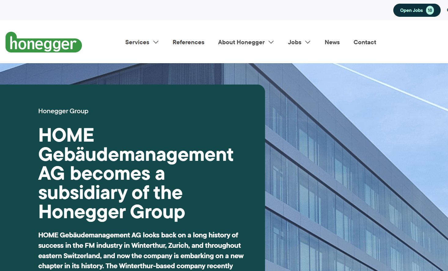 Honegger Website Homepage mit Unternehmensnews